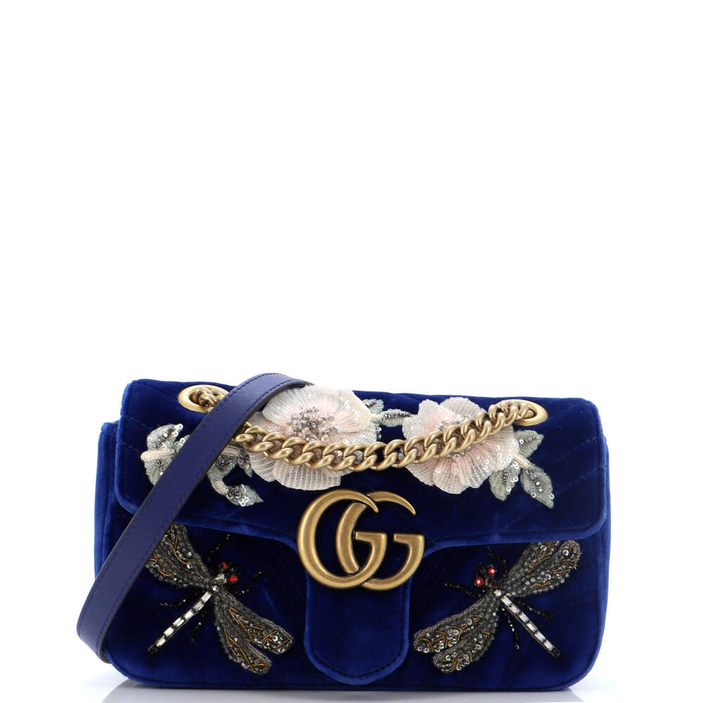 Gucci Gg Marmont Flap Bag Embellished #124873G11B - Picture 1 of 9